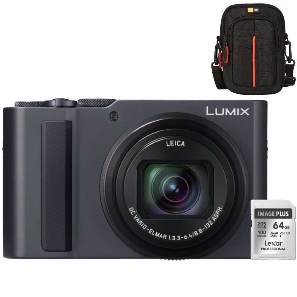 Panasonic Lumix DC-TZ300 - Donkerzilver + Lexar 64GB SDXC + Case Logic DCB-313