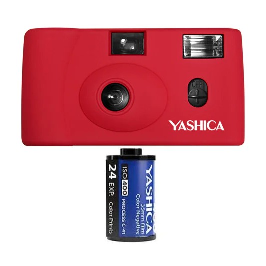 Yashica MF-1 - Camera (35mm) - Red - ISO 200/400 - Inclusief Rolletje, Strap en Batterij
