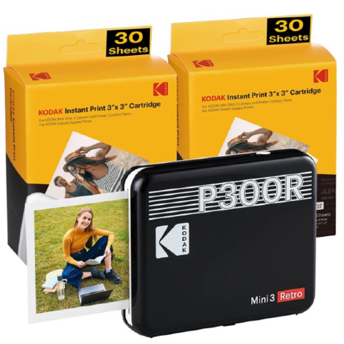 Kodak - Mini 3 Retro 2-in-1 Photo Printer Black + 60 Sheets Bundle