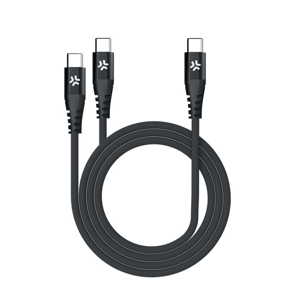 Celly 100W USB-C naar 2x USB-C kabel 1m, zwart