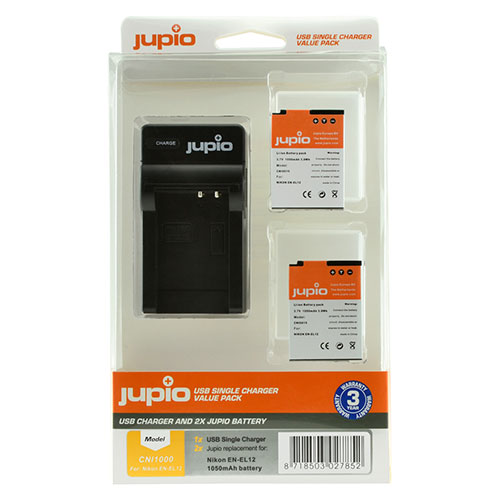 Jupio Kit met 2x Battery EN-EL12 + USB Single Charger