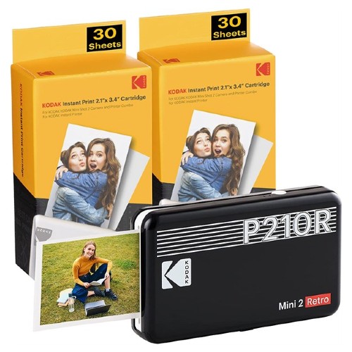Kodak Mini 2 Retro 2-in-1 Fotocamera istantanea portatile e stampante  fotografica Nero + Bundle da 60 fogli - Kamera Express